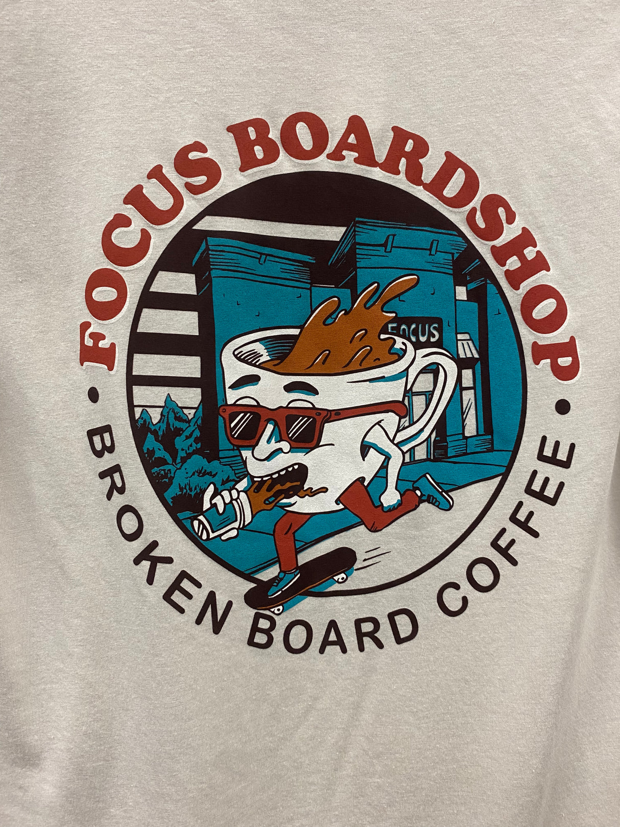 Focus Boardshop and Broken Board Coffee Collaboration T-Shirt - Cement