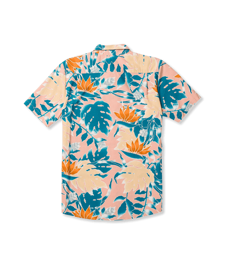 Volcom Leaf Pit Floral Short Sleeve Button Up T-Shirt - Salmon