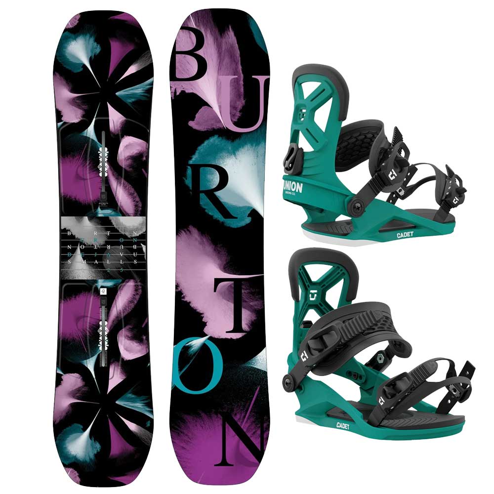 Pre owned Burton Kid's Deja Vu Smalls Snowboard and New 2024 Union Cadet Bindings