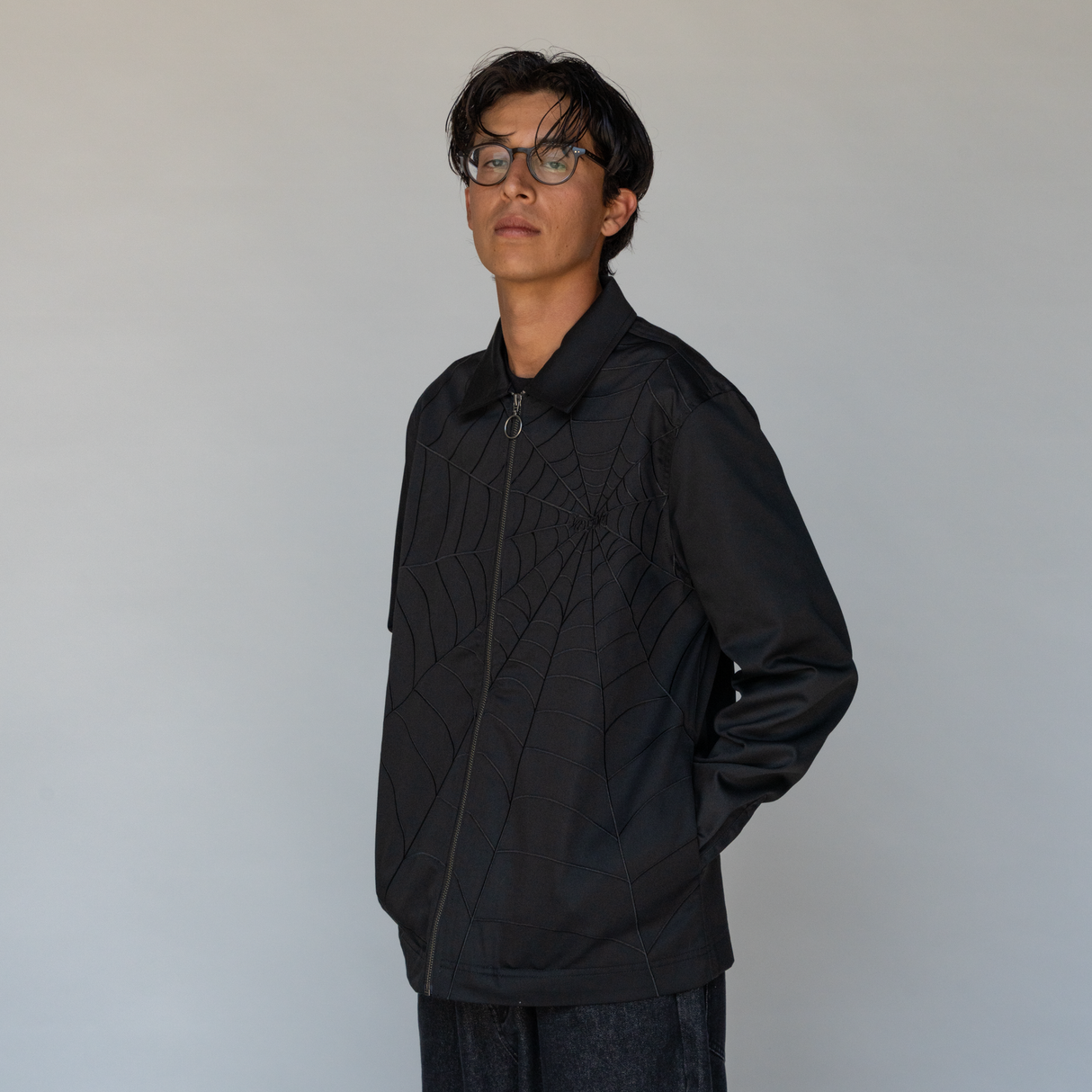 Welcome Nexus Twill Zip Up Embroidered Work Shirt - Black