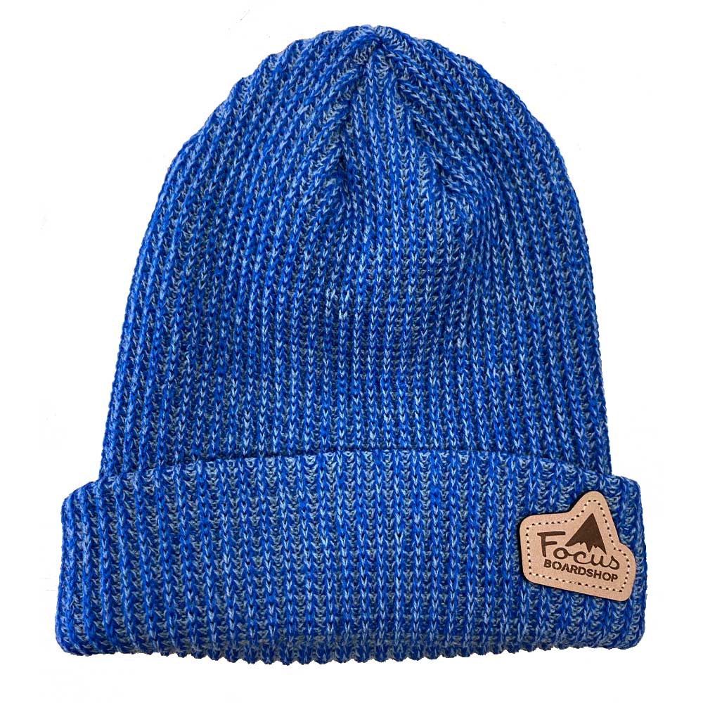 Focus Boardshop Leather Patch Heathered Acrylic Beanie - Heather Royal