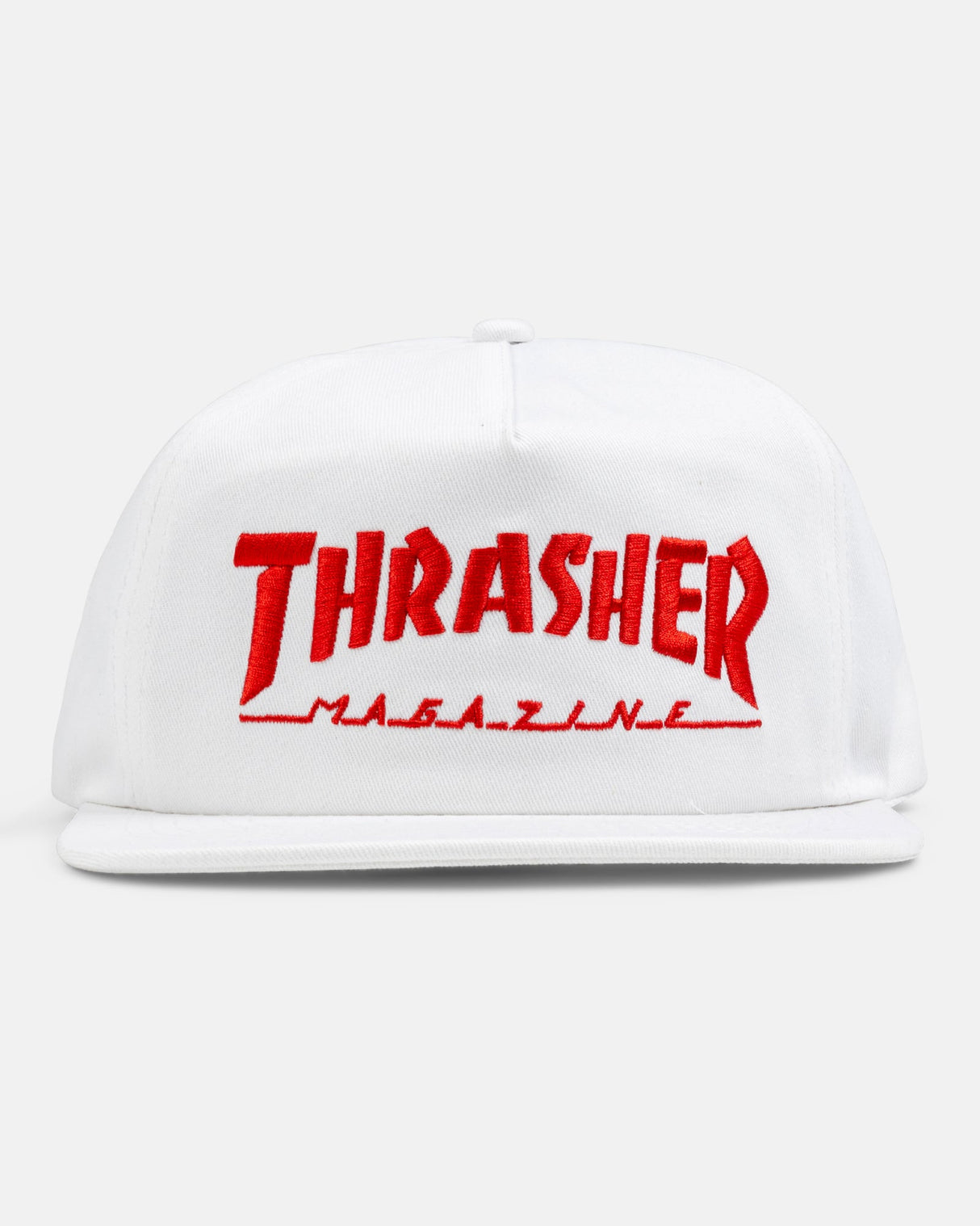 Thrasher Mag Logo 5 Panel Snapback Hat - White/Red