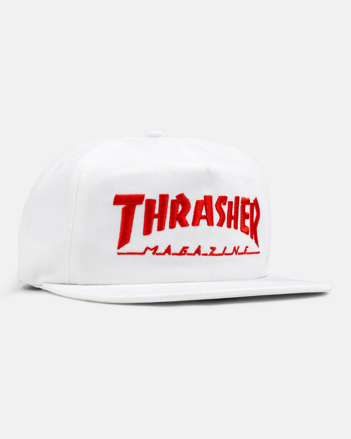 Thrasher Mag Logo 5 Panel Snapback Hat - White/Red