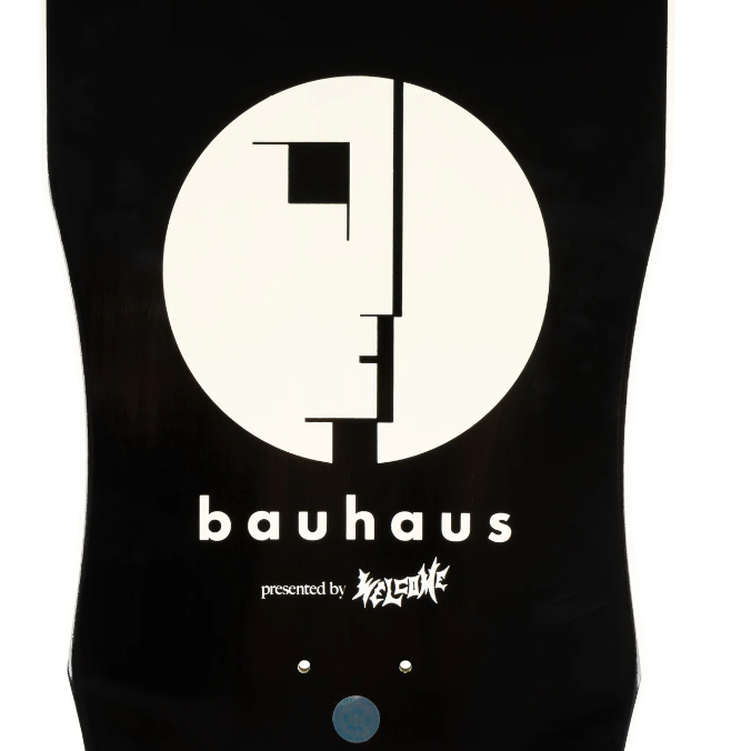 Welcome & Bauhaus Portrait on Dark Lord Bone Dip Skateboard Deck - 9.85"