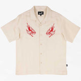 Welcome Hellion Embroidered Linen Short Sleeve Button Up Shirt