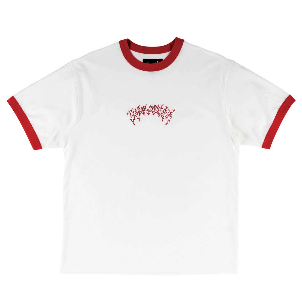 Welcome Barb Ringer Short Sleeve T-Shirt - White/Red