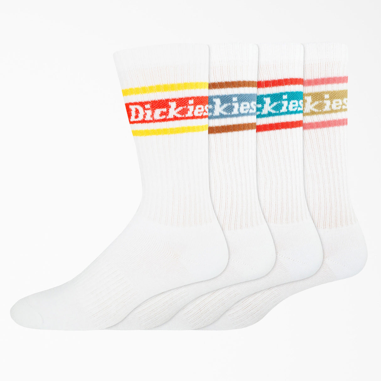 Dickies Skateboarding Performance Crew Socks - 4 Pack - White Spring Stripe (WSN)