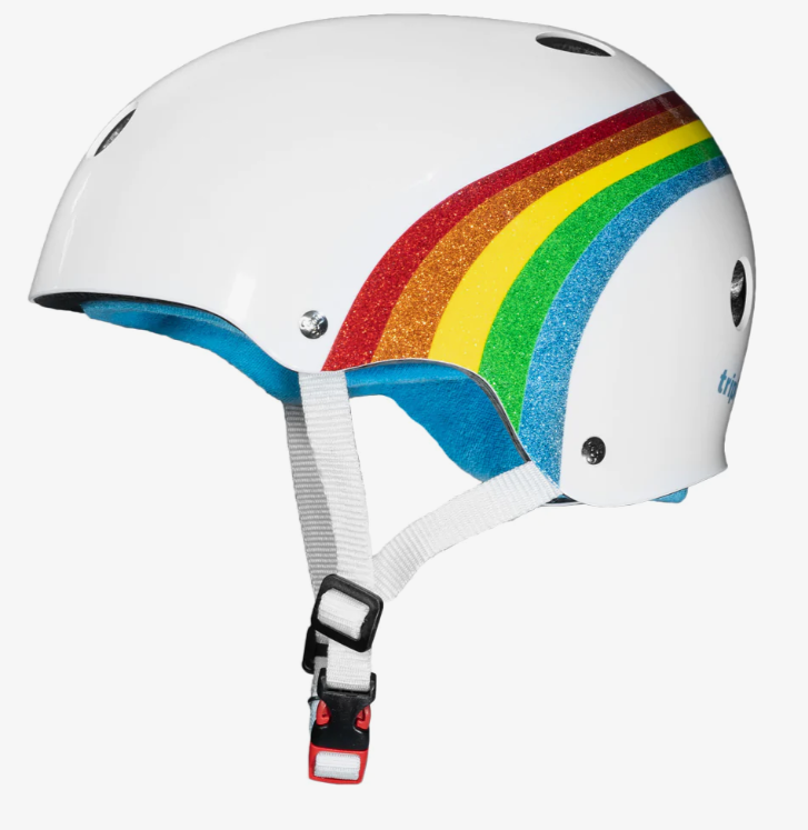 Triple 8 Certified Sweatsaver Skateboard Helmet - White Rainbow Sparkle