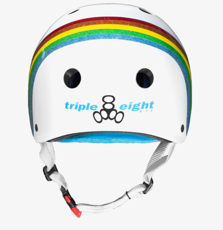 Triple 8 Certified Sweatsaver Skateboard Helmet - White Rainbow Sparkle